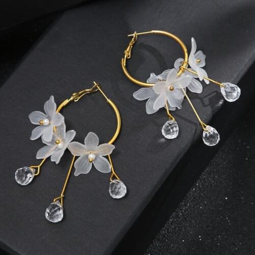 2021 Korean Unique Resin Acrylic Flower Dangle Earrings for Women Clear Big Rhinestone Charm Ear Jewelry Boucle Pendientes Mujer