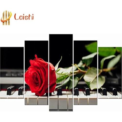 5pcs diy full square round drill Modern piano red rose diamond painting 5d diamond mazayka embroidery crystal icons wall decor