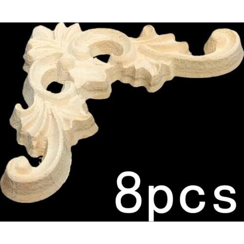8pcs Retro Oak Wood Carved Applique Furnishing Onlay Applique Carved Decor Painting Wood Frame DIY Decorative Flower Board