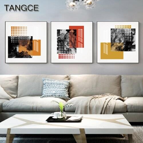 Abstract Yellow Geometric Pattern Canvas Art Red Print Poster Painting on The Wall for Living Room Kitchen Wall Art Home Decor