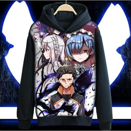 Anime Re:Zero kara Hajimeru Isekai Seikatsu Hoodie Ram Emilia Black casual Coat Cosplay Costume