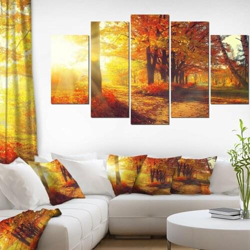 5 Piece Autumnal Trees in Sunrays' Large Poster Canvas Picture Print Wall Art Canvas Painting Wall Decor for Living Room Framed