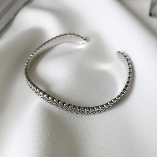 BOCAI New real S925 sterling silver jewelry simple antique willow leaves opening exquisite woman bracelet