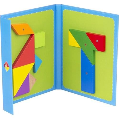 Kids Magnetic Wooden 3D T Tangram Jigsaw Puzzle Game Early Educational Toy Gift