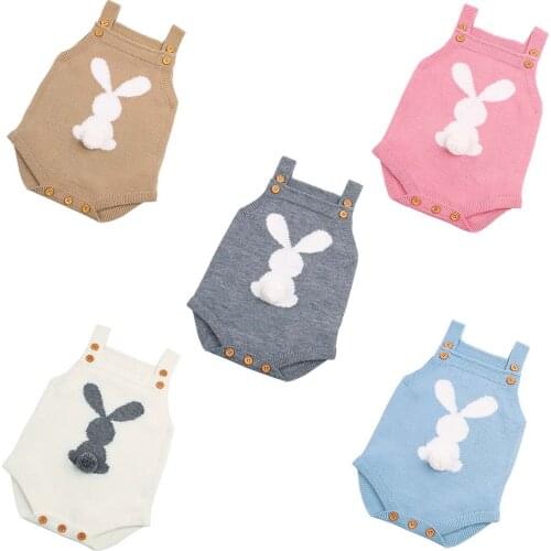 Baby Sleeveless Outfit Cute Easter Bunny Knitting Rompers Clothes Jumpsuit for 0-18 Month Girl Boy Toddlers