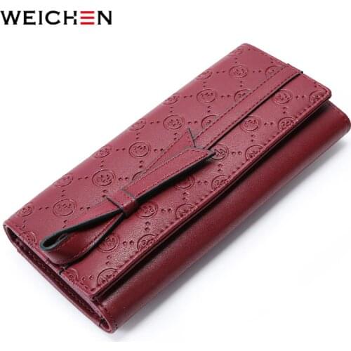 WEICHEN Designer Bow Long Women Wallets PU Leather Big Capacity Clutch Cell Phone Pocket Zipper Coin Purse Trifold Female Wallet