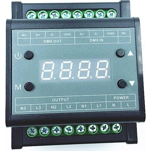 DMX302 led DMX triac dimmer brightness controller AC90V-240V Output 3channels 1A/CH High voltage led dimmer for led panel light