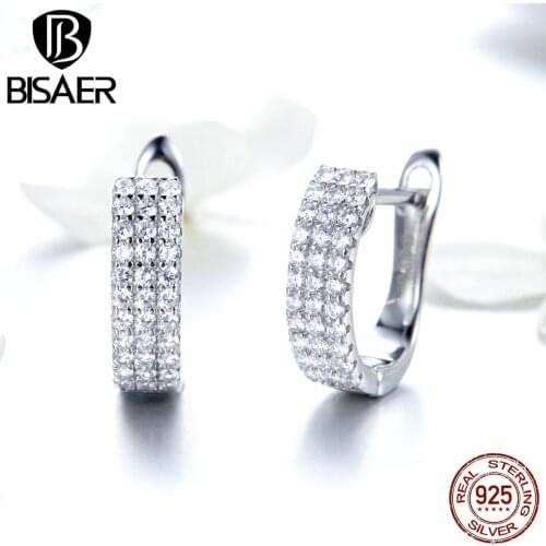 BISAER 100% 925 Sterling Silver Classic Simple Geometric Small Women Stud Earrings Wedding Engagement Jewelry ECE560