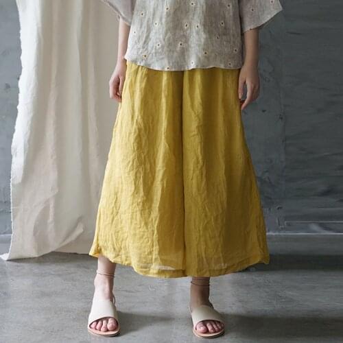 Johnature 2021 Summer New Leisure Retro Pockets 4 Color Elastic Waist Wide Leg Pants Loose Comfortable All-match Women Pants