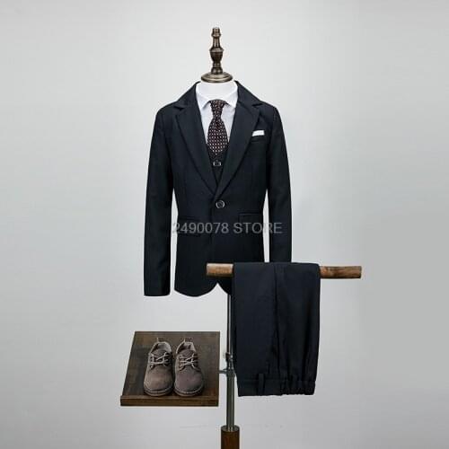 Flower Boys Wedding Suit Gentleman Kids Formal Jacket Vest Pants 3Pcs Tuxedo Dress Children Performance Party Prince Costume