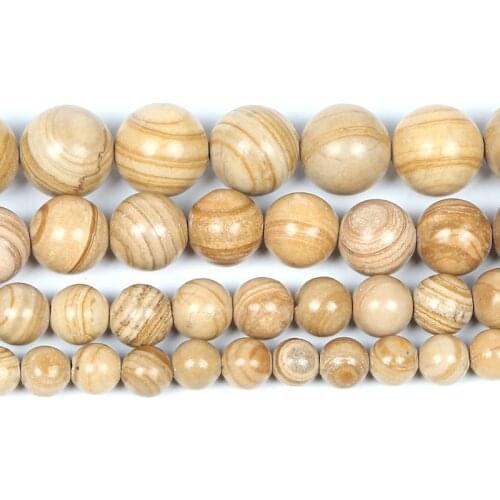Natural Stone Smooth Yellow Line Stripe Charm Round Loose Beads For Jewelry Making Needlework Bracelet Diy Strand 6 8 10 12 MM