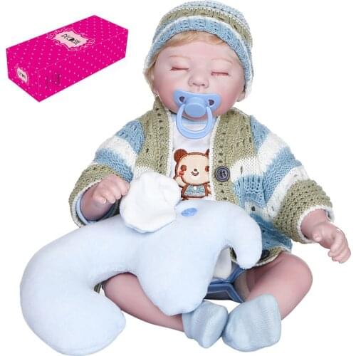 Decdeal 19 inch 48cm Reborn Baby Doll Lifelike Sleeping Dolls Silicone Vinyl Baby Doll Knit Cardigan and Hat with Elephant Toy