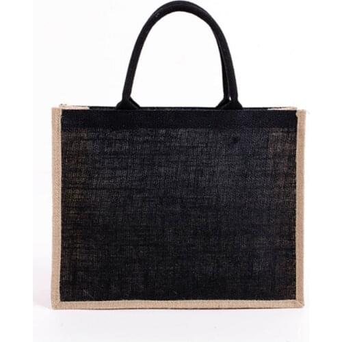 Reusable Jute Tote Bag Eco Friendly Burlap Grocery Bags for Shopping Beach X5XA