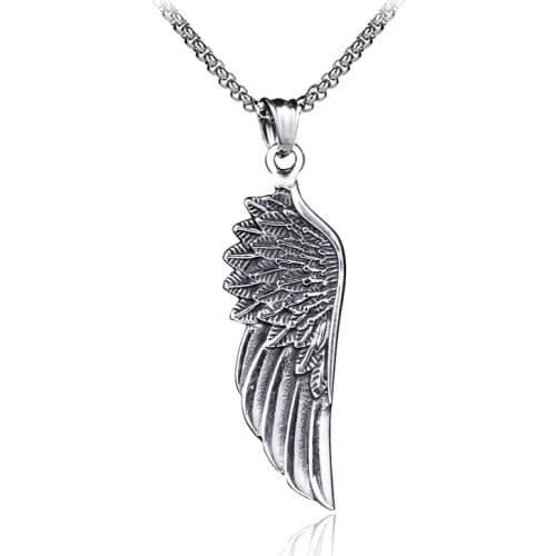 Fashion Single Angle Wing Necklace Pendant Hip Hop Punk Stainless Steel Feather Wing for Men Women Retro Jewelry Gift LN3019