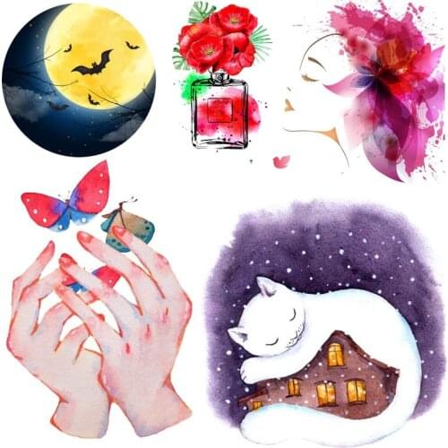 Cartoon Heat Vinyl Transfer For Clothing Beautiful Flower Thermal Stickers Iron On Transfers For Clothes Appliques For T-shirt