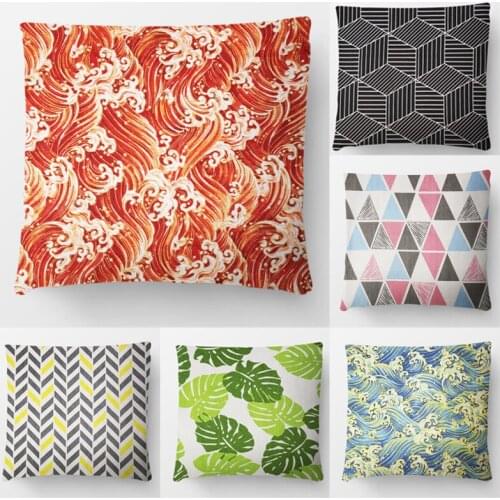 Tropical Plants Palm Leaf Green Leaves Monstera Cushion Covers Hibiscus Flower Cushion Cover Decorative Beige Linen Pillow Case