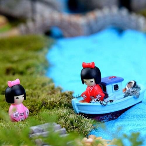 New Hot! DIY Japanese Kimono Little Girl Fairy Garden Miniatures Crafts Figurines Micro Landscape Decorations Ornament