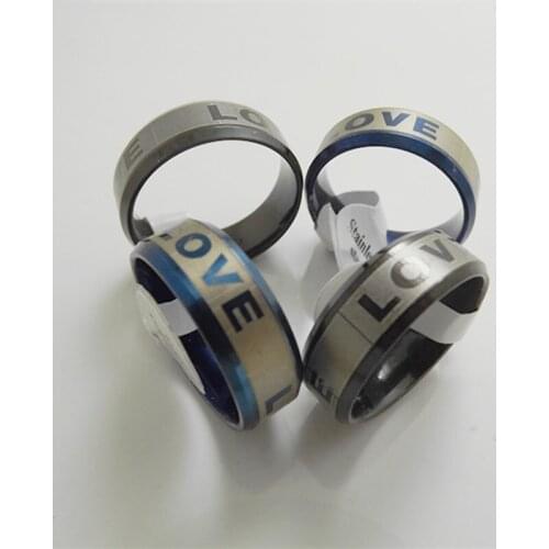 Wholesale 36 pcs Fashion 8mm blue and black Marking pattern stainless steel rings