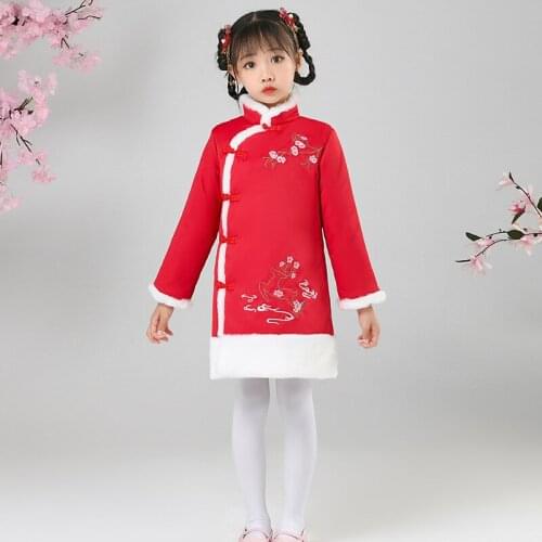 Autumn And Winter Girls Cheongsam Thickened Chinese Embroidery New Years Wear Birthday Party Evening Dress Performance Dress