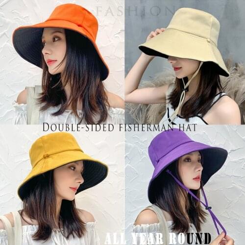 K169 Womens Bucket Hat Double-Sided Fisherman Hat Womens Summer Hat Panama 2021 Sun Visor Jacquemus Beach Hat Wide Brim Hat