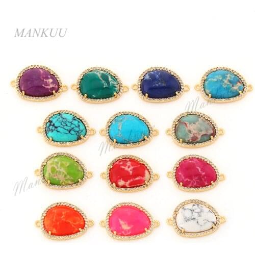 SSJC008 Pave Rhinestone Crystal Sea Sediment Jasper Connector Gold Color Natural Stone Pendant for DIY Jewelry 15*20mm