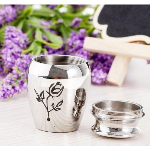 Stainless Steel Polished Urn Funeral Cremation Container Rose Flower Pattern Print Human Pet Ash Memorial Jar