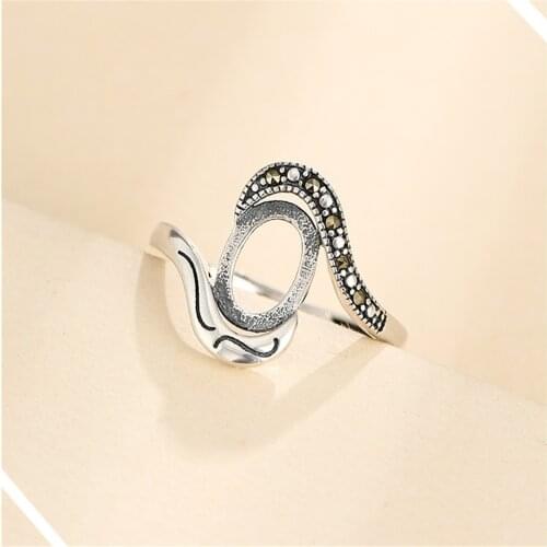 Adjustable Ring Blank for 7x10mm/8X11mm/9x13mm/9x14mm/11x14mm/12x15mm Oval Cabochons Thai Sterling Silver Rhinestone
