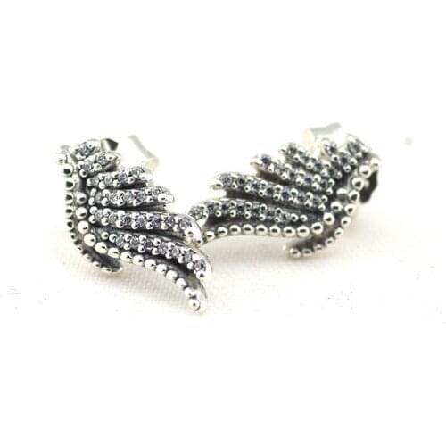 Majestic Feathers Earrings for Women 925 Sterling Silver Clear CZ Stud Earring Wedding Jewelry Silver 925 Earrings brincos mujer