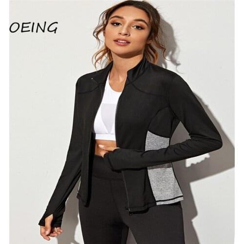 2021 Spring Sport Wear Zip Up Exercise Tops Quick Dry Patchwork Slim Fitness Jacket for Women