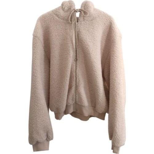 High Quality 2019 New Women Designer Lamb Fur Coat Hooded Sweater Spring Autumn Korea Furry Loose Casual Wild Zipper Female Coat