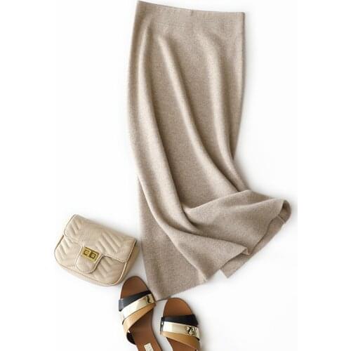 High quality 2020 autumn new style solid color high waist 100% cashmere skirt women