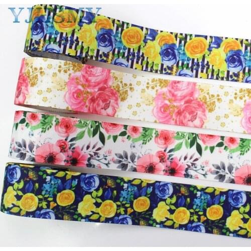 YJHSMY I-19330-838,38mm 5yards flower Thermal transfer Printed grosgrain Ribbons,bow cap DIY handmade accessories decorations