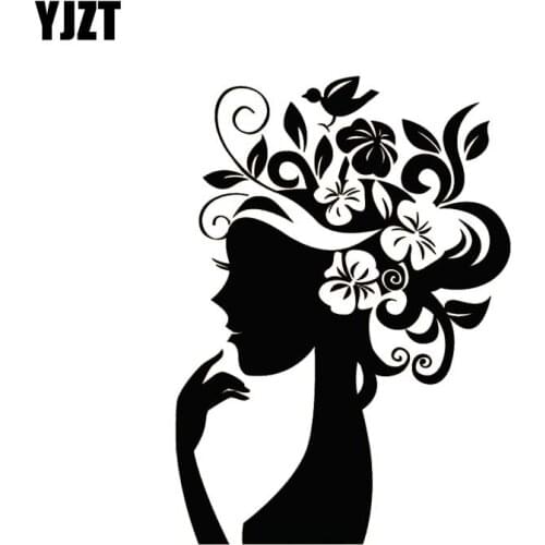 YJZT 10.6*13.6CM Silhouttte Flower Cute Elegant Lady Decal Black/Silver Popular Style Car Sticker Vinyl C20-1137