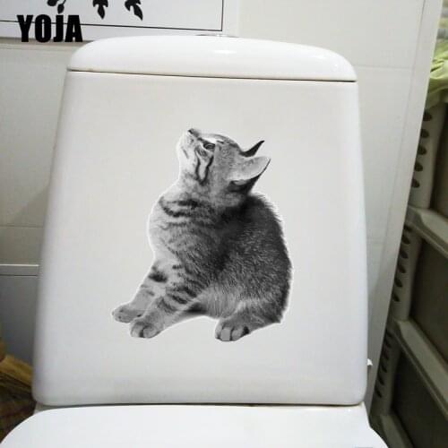 YOJA 21.6×25.3CM Cute Gray Cat Cartoon Wall Stickers Fashion Creative Home Toilet Decor Accessories T1-2905