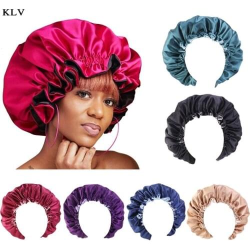Womens Satin Sleep Bonnet Cap Extra Large Double Layer Reversible Contrast Color Adjustable Hair Loss Chemo Turban Hat