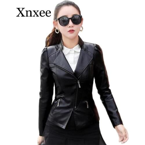 Black Faux Leather Jacket Women Black Plus Size 2020 Spring Autumn New Korean Short Slim Zipper Pockets PU Moto Coats Feminina