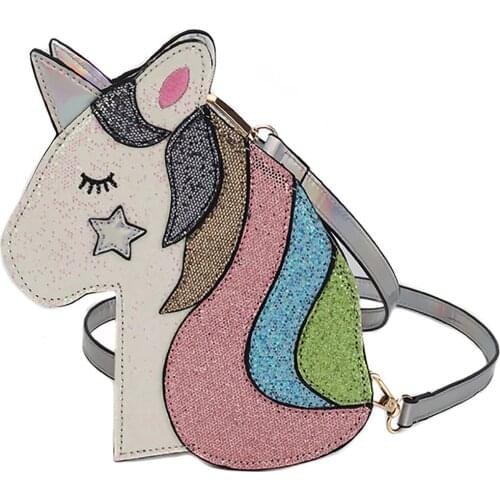 Women Summer Shoulder Bags Cartoons Cute Crossbody Bag For Girls Luxury Designer Sequined Unicorn Packages 2021 High Quality