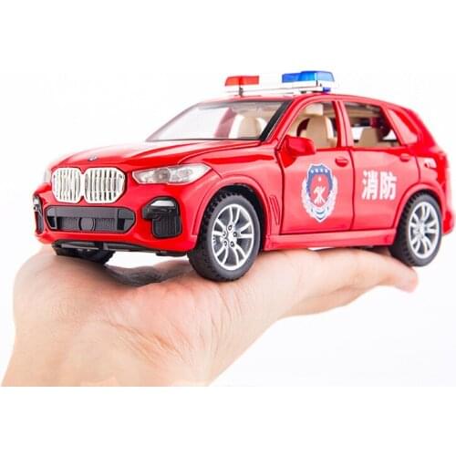 1:32 Police Car BMW X5 Alloy Diecast Model Pullback Vehicles with Lights Sounding Function 6 Doors Openable Car Boy Toy