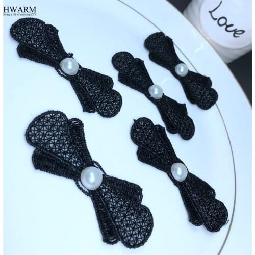 100pcs/lot 7cm black bow with bead lace fabric ribbon polyester light water soluble lace decoration DIY sewing trim accessories