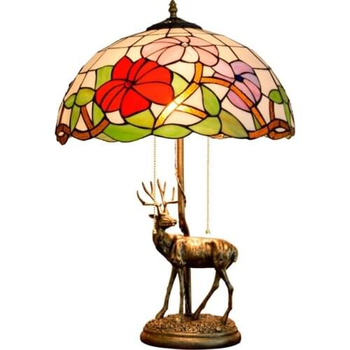 16 inch American rural festive lamp Tiffany glass decorative lamp living room dining room bedroom bar decorative elk table lamp