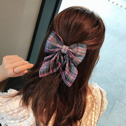Trendy Plaid Butterfly Bow Hairgrips for Korea Japanese High School Girls Uniform Hair Accessories Large Hair Clip Bows