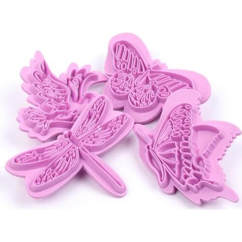 4Pcs/set Butterfly Plastic Cake Cookie Cutters Biscuit Sugar Chocolate Mold DIY 3D Fondant Embossing Cake Decorating Tools