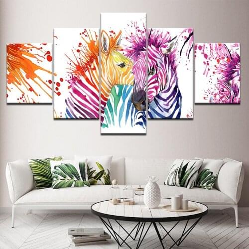 5 Pieces Wall Art Canvas Painting Abstract Multicolor Zebras Poster Modern Modular Pictures For Home Decoration Living Room
