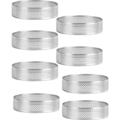 8 Pack Stainless Steel Tart Rings, Heat-Resistant Perforated Cake Mousse Ring,Cake Ring Mold,Round Cake Baking Tools
