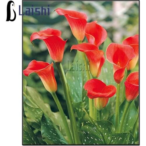 5D DIY Full Square Round drill Diamond Painting Red Calla Lily Embroidery Cross Stitch mosaic Bedroom Decoration Handmade Gift