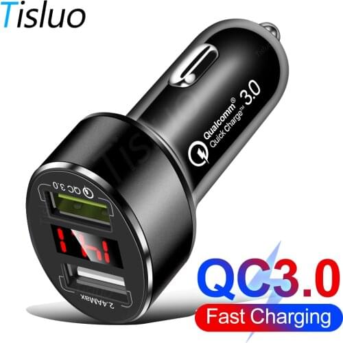 Tisluo 3A Dual USB Car Charger Fast Charging With Digital Display For iPhone 7 8 X XS xiaomi Huawei Samsung 2 Port Car-Charger