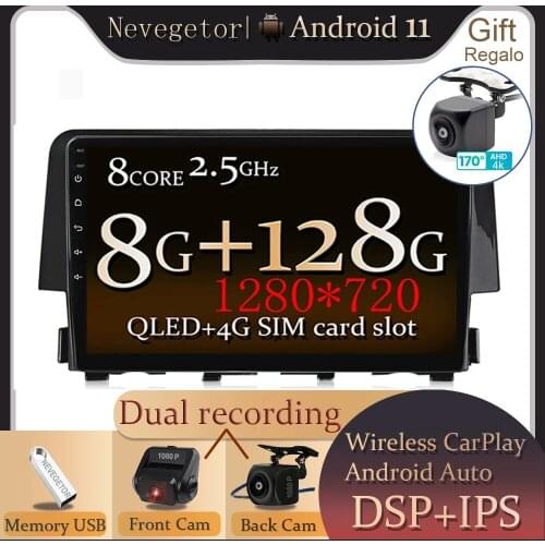 Android 11 IPS DSP Car Multimedia radio player For Honda Civic 2015-2020 4G LTE Carplay wheel steering control GPS