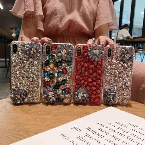 DIY Diamond Flowers Bling Crystal Stone Luxury Decoration Case For iPhone 12 11 Pro MAX X Xs Max Xr 7 8 6 Plus Rhinestone Coque