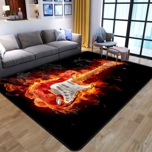 Flame Guitar Printed Childrens Play Carpet Cute Kids Room Play Area Carpet Baby Crawling Mat Household Carpet