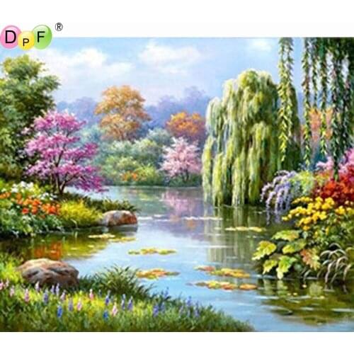 DPF diamond painting cross stitch river willow DIY full square diamond embroidery mosaic home decor gifts kits handwork scenery